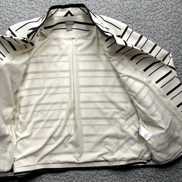 Chicos Open Front Cardigan Womens Size 3 16/18 Black White Striped Vintage - Picture 9 of 11